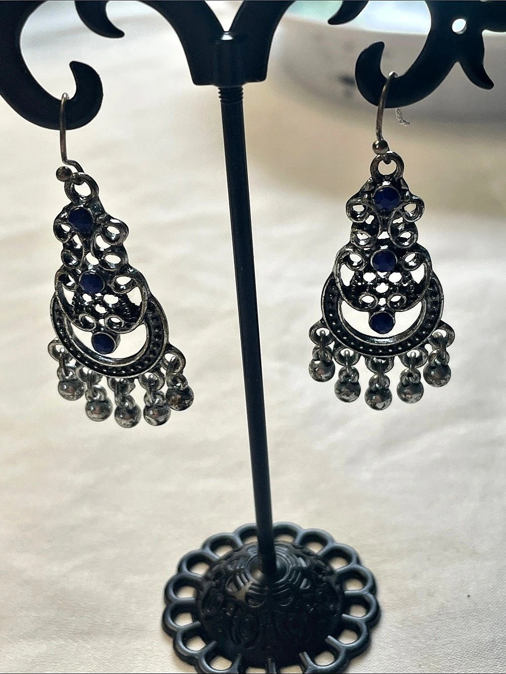 Silver & Blue Chandelier Earrings 1.5”